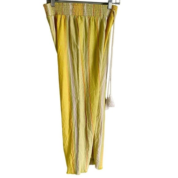 Indigo Rein Linen Blend Wide Leg Crop Pants Yellow Stripes Medium - Picture 3 of 7